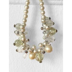 60s MCM Clear Lucite Tinsel Beads Pearl VTG Statement Collar Choker 15.5"